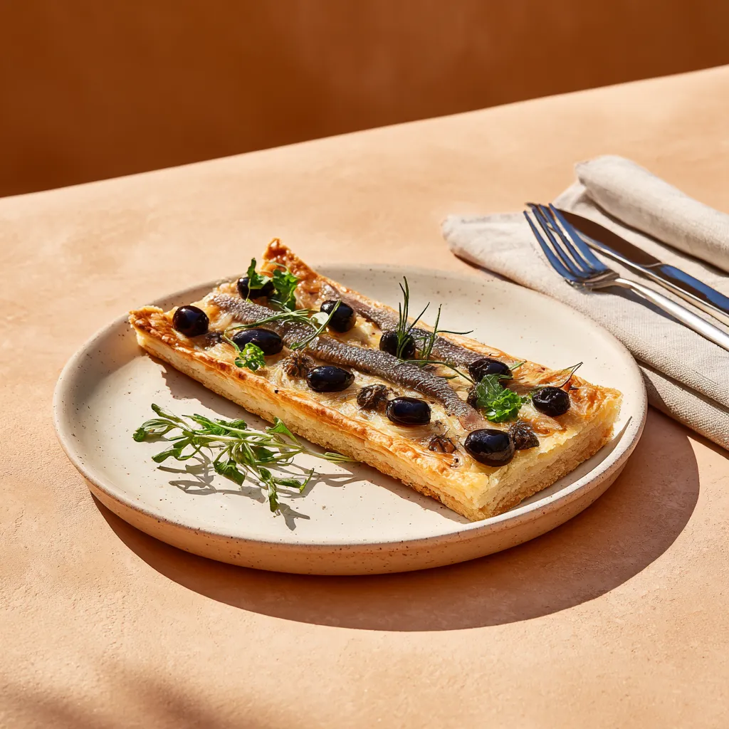 Tarte pissaladière (Oignon, Anchois frais, Olives noires)